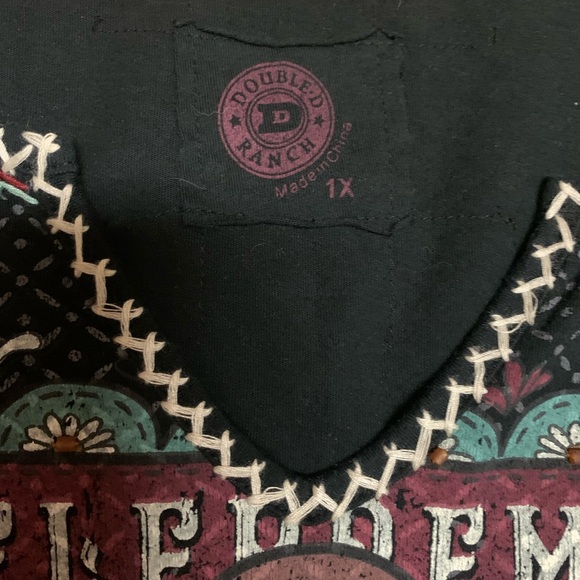 Double D Ranch Black Long Sleeve Día del Gigante Design Embroidery Top Cotton - Picture 10 of 16
